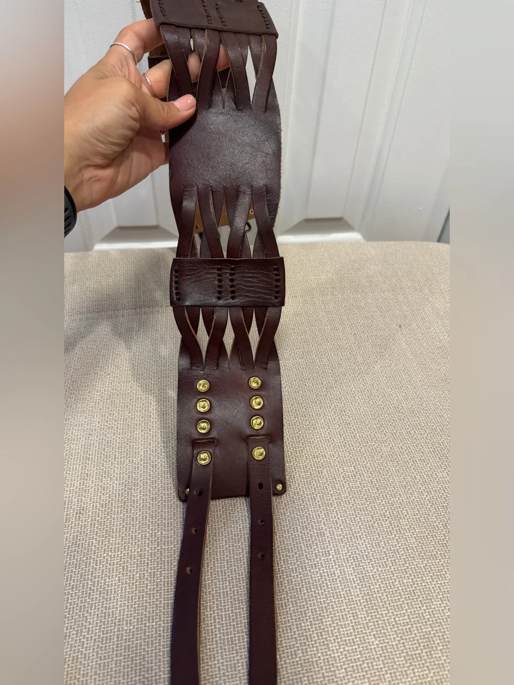 Lucky Penny Anthropologie Brown Leather Belt Braided Women’s Size S